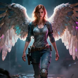 portrait art of clementine walking dead telltale games, art by alessio albi 8 k ultra realistic, angel wings, lens flare, atmosphere, glow, detailed, intricate, full of colour, led lighting, trending on artstation, 4 k, hyperrealistic, focused, extreme details, unreal engine 5, masterpiece