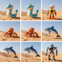 [ 🐉 as 🐋 as 🐙 as 🐳 as 🤖 as 👽 in desert photography ] 3 by 3 gird