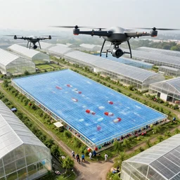 hologram, capsules, supplies, rectangle distribution, vertical, housing, market, greenhouse, migrants, big drones