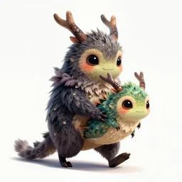 an eldrich creature carrying another creature, adorable and whimsical,, fantasy, elegant, digital painting, artstation, unreal engine, octane render, concept art, matte, sharp focus, vibrant colors, high contrast, illustration, art by justin gerard