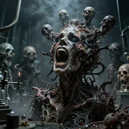 a morbid 1 9 8 0 s color photo of a screaming soul, inner ghosts in a dark liminal laboratory space, giger, detailed, organic, darkart, dark, intricate detail, epic, atmospheric dramatic lighting, mist, grey, expressive, by jeremy mann