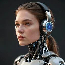 a humanoid robot woman with integrated cybernetic headphones for ears, cyberpunk art by ilya kuvshinov, trending on cgsociety, computer art, ilya kuvshinov, artstation hd, artstation hq