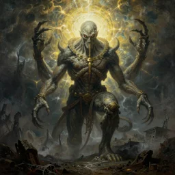 inconceivable otherworldly massive cthulu god rising from a grim landscape, epic painting by vermeer. elder god lovecraft mythology
