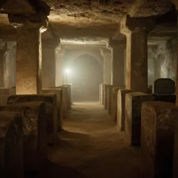photograph of the catacombs of paris by chris raimo art, scary, soft lights, 1 9 1 6, fog, atmospheric