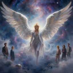 a highly detailed epic cinematic concept art cg render digital painting artwork : snufkin with two angel wings in heaven. nebula skies, foggy glow, dreamy, by greg rutkowski, in the style of francis bacon and syd mead and norman rockwell and beksinski, open ceiling, highly detailed, painted by francis bacon and edward hopper, painted by james gilleard, surrealism, airbrush, ilya kuvshinov, wlop, stanley artgerm, very coherent, triadic color scheme, art by takato yamamoto and james jean