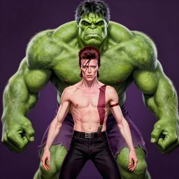 david bowie as the hulk, greg rutkowski, hyperrealism, realistic lighting