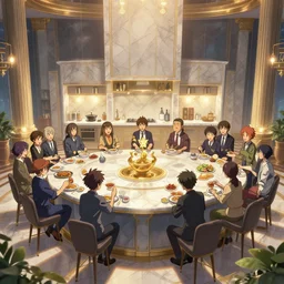 infinity kitchen with people being fed, background only, in marble incrusted of legends official fanart behance hd by jesper ejsing, by rhads, makoto shinkai and lois van baarle, ilya kuvshinov, rossdraws global illumination