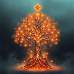 lateral cross - section view. magical glowing tree of life, centralized, ethereal, rich estate, fantasy, smooth, sharp focus, high detailed digital art, ultra wide shot, lush colors, in the style of greg rutkowski and hans zatzka, digital art, sharp focus, highly realistic, exquisite ornate metal gothic icon heavy patina, delicate,