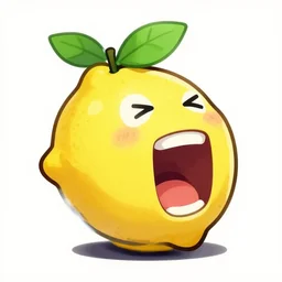 a screaming lemon with a leaf on top, cartoon