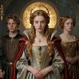 beautiful young medieval queen by mark brooks, iris van herpen, jean delville, james jean, visionary, symbolist