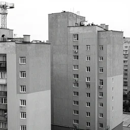 soviet city with big grey blocks of flats