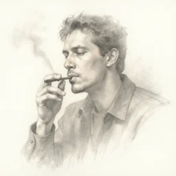 faded sketch of a man smoking,