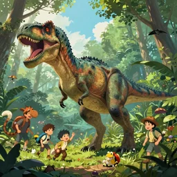 trex dinosaur jurassic park world ark evolution land before time forest creature epic digital fantasy style beeple, by thomas kinkade hearstone league of legends dofus overwatch concept art, style of makoto shinkai, xision, james jean and peter mohrbacher, studio ghibli, artgerm, karol bak, dan mumford