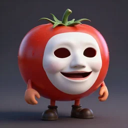 highly detailed 3 d render of a tomato character with pantalone mask, hyper realistic octane render, cinematic lighting, deviantart, lowbrow, surrealism, pixar still