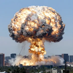 Huge nuclear explosion inside a city, smoke, Canon EOS R3, f/1.4, ISO 200, 1/160s, 8K, RAW, unedited