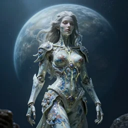 biblical diabolical bautiful cyborg girl with glowing veins, intricate detailed porcelain armor, ocean on planet titan, underwater photography, by gerald brom, by mikhail vrubel, by peter elson, muted colors, extreme detail, trending on artstation, 8 k