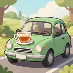 anthropomorphic car having a cup of tea