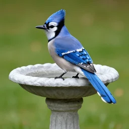 a bird bath shaped like a blue jay