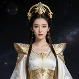 portrait of the powerful empress of the solar system in the style of thomas laurence. glowing, ornate and intricate linework, stunning, dynamic lighting, ultrafine and hyperdetailed.
