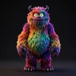 3 d model of a evil fur monster with glowing eyes by alexander jansson : 1 | centered, dark rainbow color scheme, black background, matte background : 0. 9 | by jim henson and dave melvin : 0. 4 | unreal engine, deviantart, artstation, octane, finalrender, concept art, hd, 8 k resolution : 0. 8