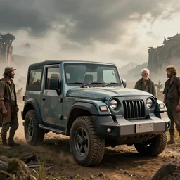 Mahindra thar, tribe members watching nearby, an epic fantasy, dramatic lighting, cinematic, establishing shot, extremely high detail, photorealistic, cinematic lighting, artstation, by simon stalenhag, christopher nolan, horizon forbidden west