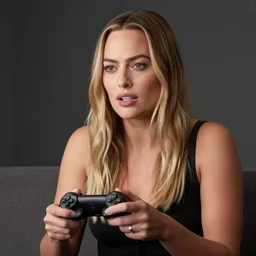 margot robbie playing a video game