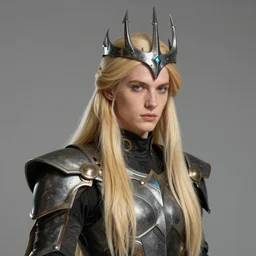 long hair blonde with trident metal crown dressed in shoulder padded suit by artgerm greg rutkowski artstation