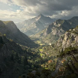 lourmarin, landscape, alex ross, eddie mendoza, raphael lacoste, sebastian ludke, concept art, matte painting, highly detailed, rule of thirds, dynamic lighting, cinematic, detailed, magnificiant landscape, denoised, centerd