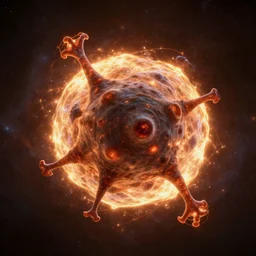 unfamiliar lifeform living on a neutron star, intense heat and blinding lights