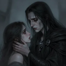 portrait of a depressed necromancer looking at the ghost of her lover, crying, many tears, sad, gloomy, detailed, high fantasy, by rossdraws, artgerm, franzzeta, sharp focus, smooth, digital illustration