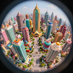 Bustling vivid utopian city reimagined by Max Hay, fisheye lens!!!, 100mm photography, trending on artstation, 4k, 8k, lens distortion, chromatic aberration, soft focus blur, photorealistic imagery, photorealistic details, intricate, highly detailed