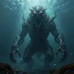 mysterious gigantic creature, underwater, enigma, mysterious, scary, creepy, concept art