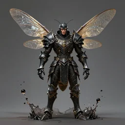 portrait of humanoid wasp resembling a knight in black monstrous armor with two dragonfly wings, league of legends splash art, hearthstone splash art, full body shot, rule of thirds, ultrafine hyperrealistic detailed face, artgerm, greg rutkowski, trending on artstation, 8 k, intricately detailed, highly detailed
