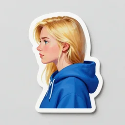 greg manchess sticker of a beautiful girl with blonde hair, wearing a blue hoodie as a sticker, medium shot, asymmetrical, profile picture, organic painting, matte painting, bold shapes, hard edges, street art, trending on artstation, by huang guangjian and gil elvgren and sachin teng and wlop and rossdraws and greg rutkowski