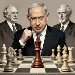 benjamin netanyahu as king piece in chess, as a chess piece, art by michael cheval and norman rockwell and pieter claesz and rene magritte