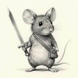 a pencil drawing portrait of an anthropomorphic mouse adventurer holding a sword. by pen tacular.