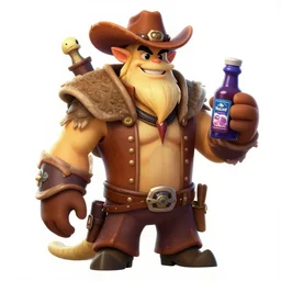 world of warcraft character uncle aloysius, cowboy alchemist, corporate snake oil salesman, rendered in octane with custard bubblegum subsurface scattering