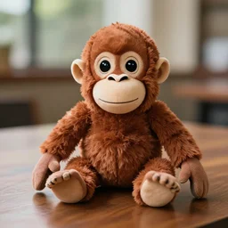 photo of a stuffed monkey on a table. shallow depth of field!!!.