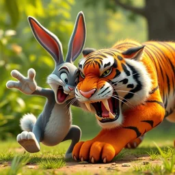 a bunny viciously attacking a tiger, pixar movie