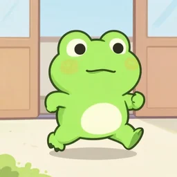 cute frog running late for school, anime screencap, cute