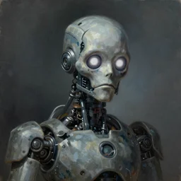 a demonic horrific portrait of robot 9 0 0 0, white eyes, bored, illustration, soft lighting, soft details, painting oil on canvas by edmund blair leighton and charlie bowater octane render, hdr, trending on artstation, 4 k, 8 k, hd