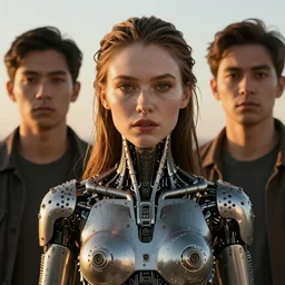 Riveting female android human hybrid portrait, atmospheric lighting, painted, intricate, volumetric lighting, beautiful, golden hour, sharp focus, ultra detailed, by Leesha Hannigan, Ross Tran, Thierry Doizon, Kai Carpenter, Ignacio Fernández Ríos