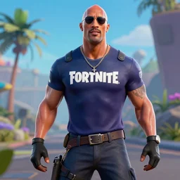 rapper Dwayne Johnson in Fortnite very detailed 4K quality super realistic