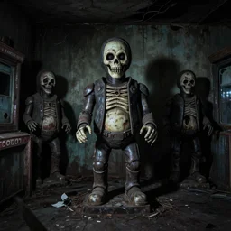 an abandoned chuck e. cheese ’ s, no lights, scary animatronic,