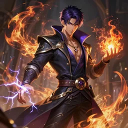 beautiful male sorcerer with fire and thunder magic, attarctive man, anime key visual, highly detailed, sharp focus, concept art, league of legends, style by shumolly and monable and artgerm and greg rutkowski and jo chen and pilyeon and ruan jia