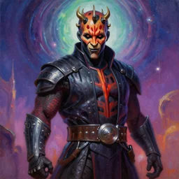 A cyborg Darth Maul as the ultimate tyrant emperor of the universe. Trending on ArtStation. A vibrant digital oil painting. A highly detailed fantasy character illustration by Wayne Reynolds and Charles Monet and Gustave Dore and Carl Critchlow and Bram Sels