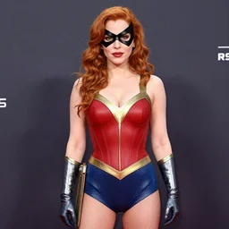 Christina Hendriks dressed as mystique from the x-men
