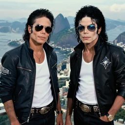 Michael Jackson and Ednaldo pereira in a cyberpunk rio de janeiro
