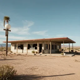 run - down abandoned motel in the arizona desert designed by gaudi, realistic, unreal engine 4 k,