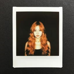 polaroid picture of a woman with fire hair